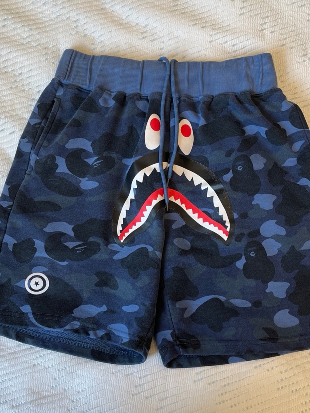 Bape Navy and Black Shark Camo Shorts